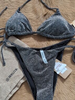 Berlook Shimmery Metallic Black Bikini Set